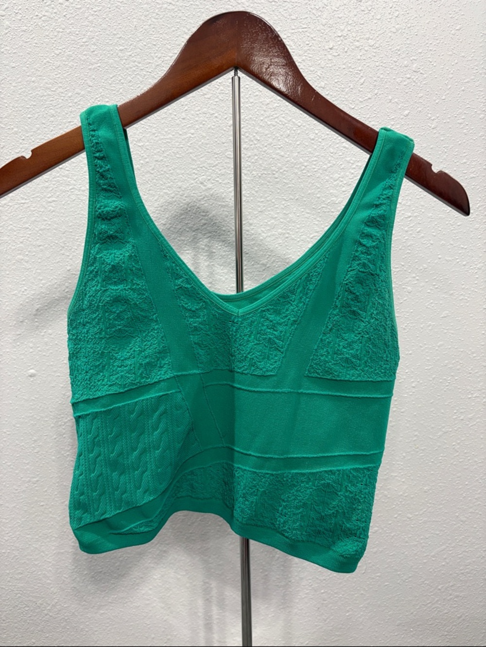 Gilded Intent Teal Lace-Detail Crop Tank